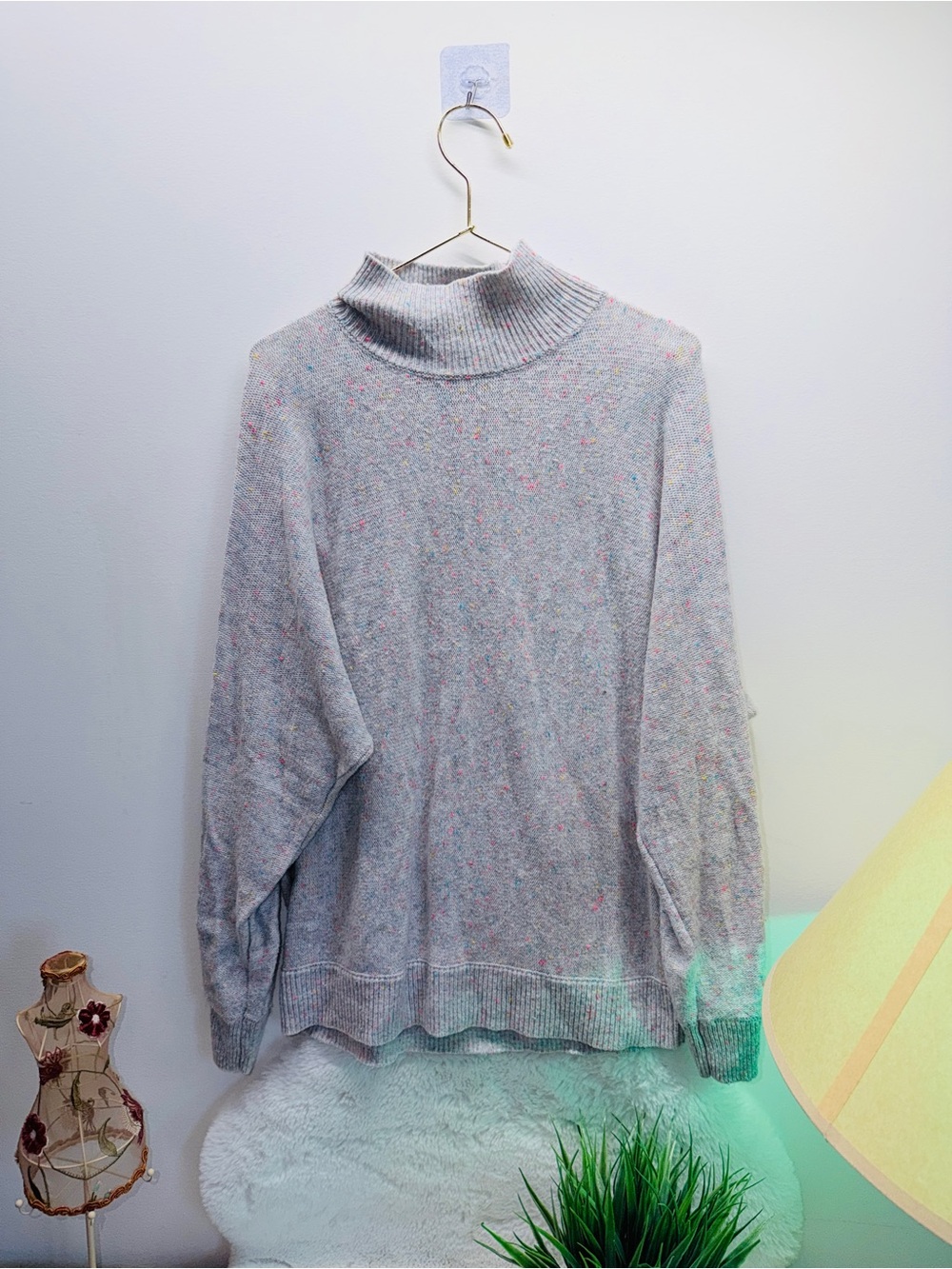 Cashmere Blend Soft High-Neck Women's - Light Weight Gray Pink Blue Sweater 💞